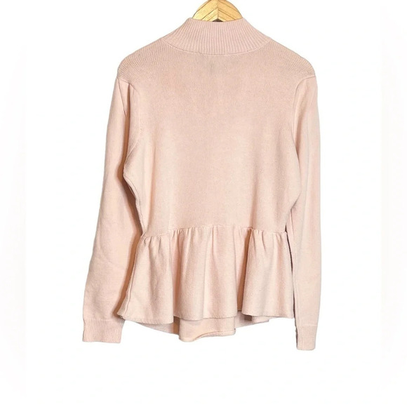 Eloquii Elements | Peplum Sweater Puff Sleeves Mock Neck Pink - Picture 5 of 10
